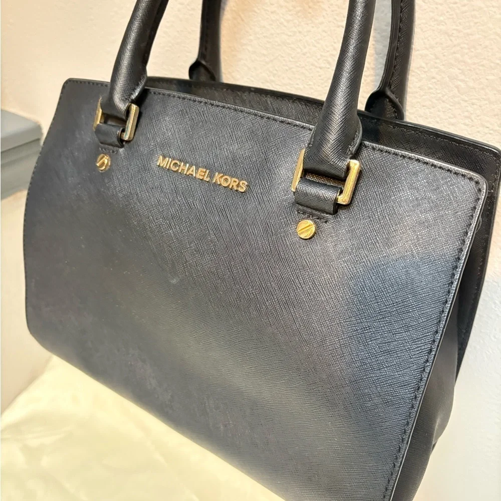Michael Kors Black Selma Saffiano Leather Satchel